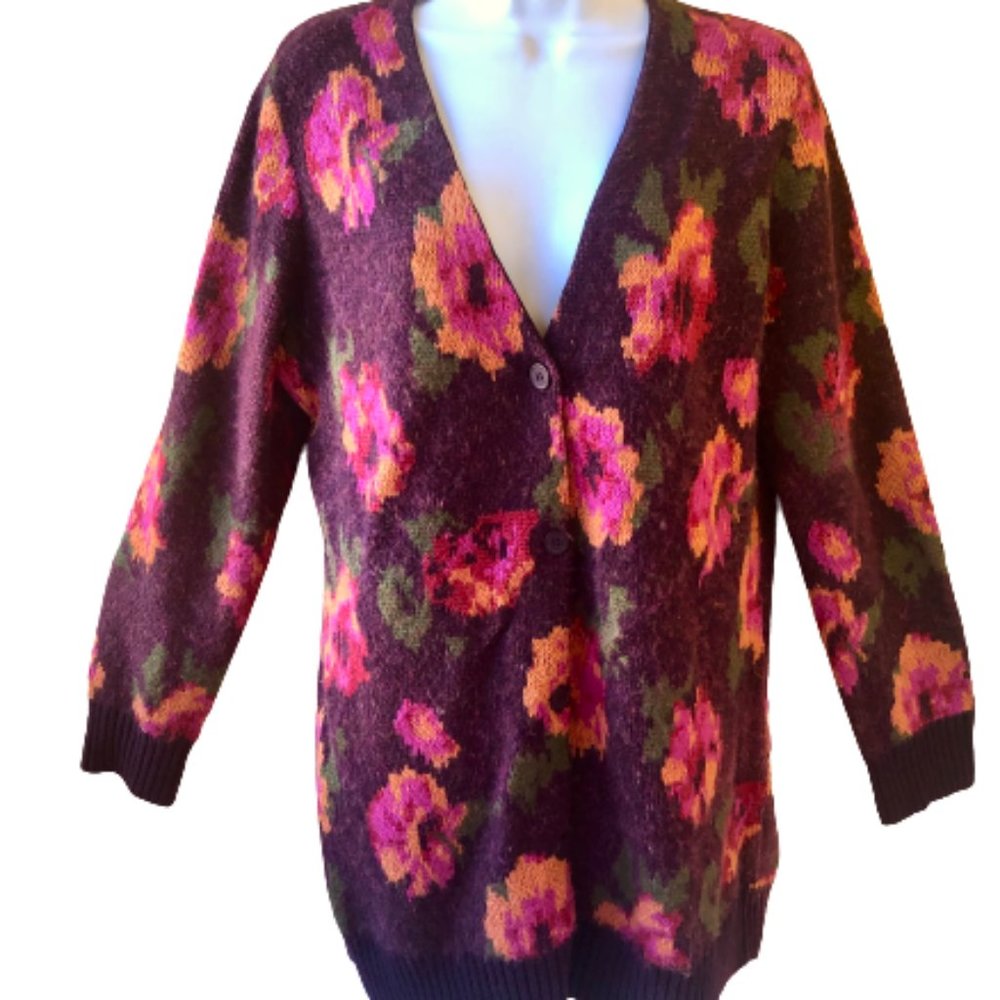 Isaac Mizrahi Cardigan Sweater Floral Womens Small Acrylic Cotton Button Up